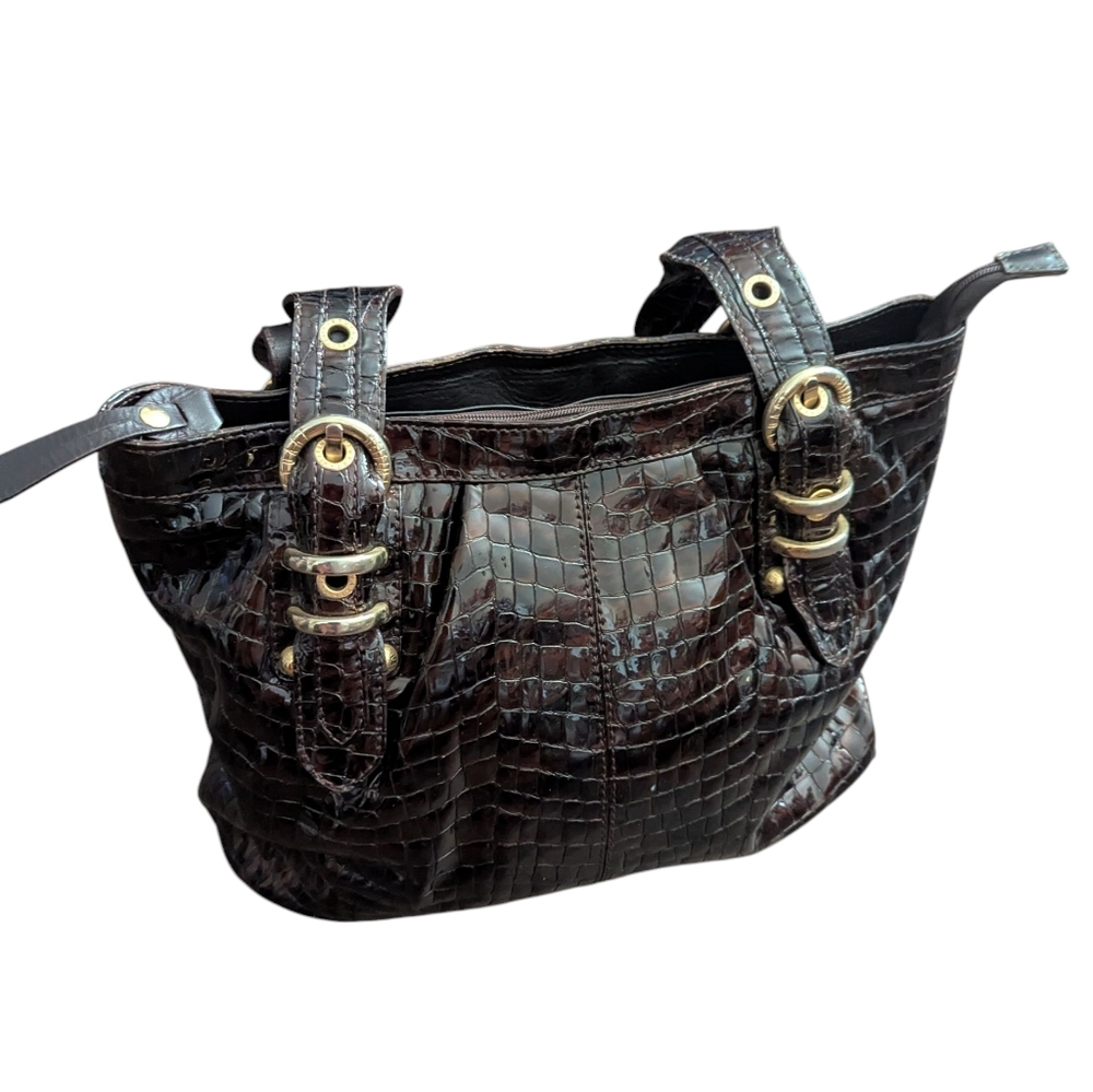 Stuart Weitzman Embossed Patent Leather Shoulder Bag - Picture 1 of 12